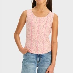 Art Class Girls Floral Pink Corset Sleeveless Top size Large 10/12